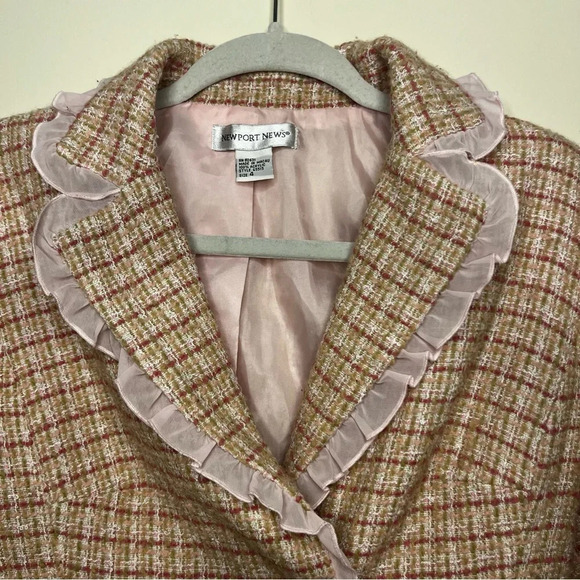 VTG Tweed Lolita Kawaii Preppy Light Academia Ruffles Peacoat - Picture 3 of 11